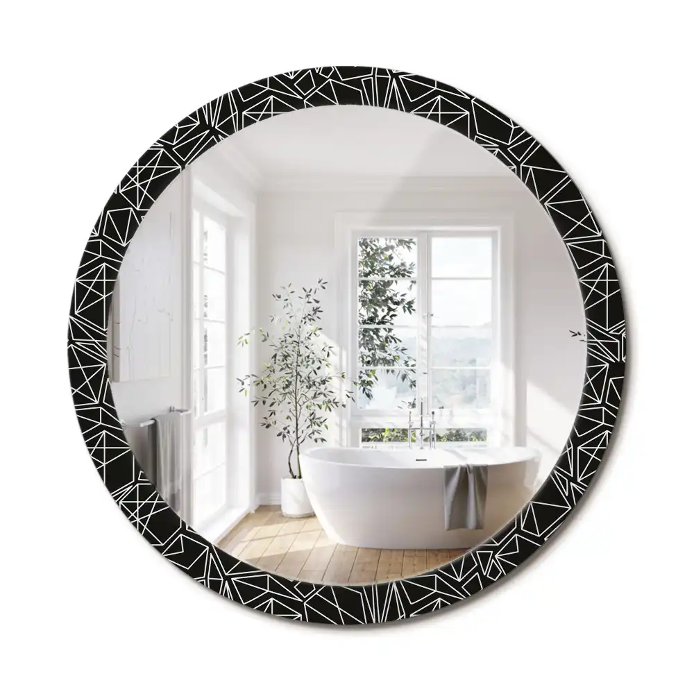 Oglindă rotundă cu ramă imprimată cu model geometric