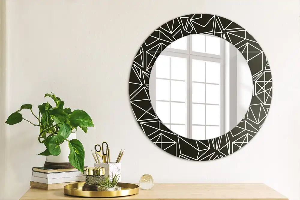 Oglindă rotundă cu ramă imprimată cu model geometric