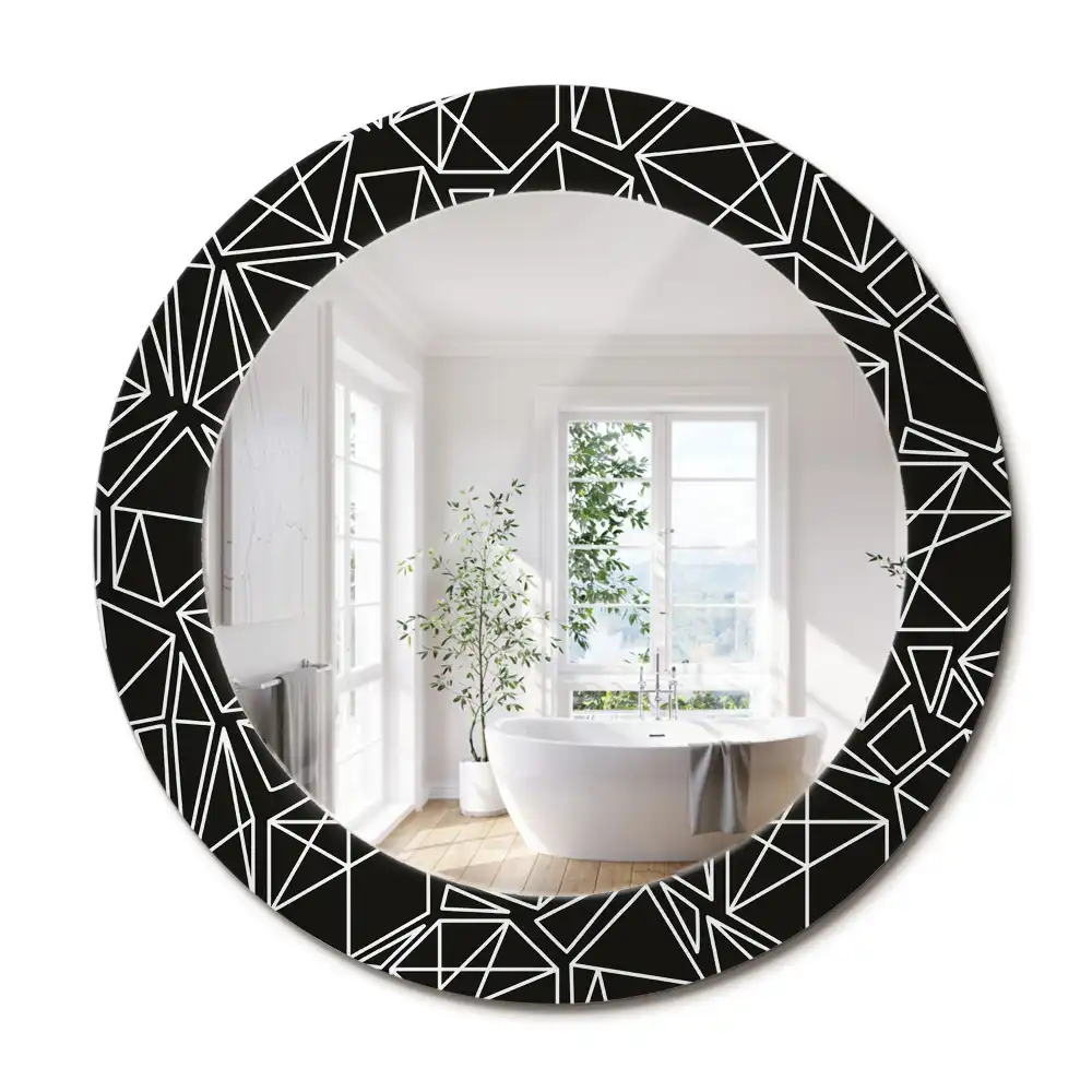 Oglindă rotundă cu ramă imprimată cu model geometric