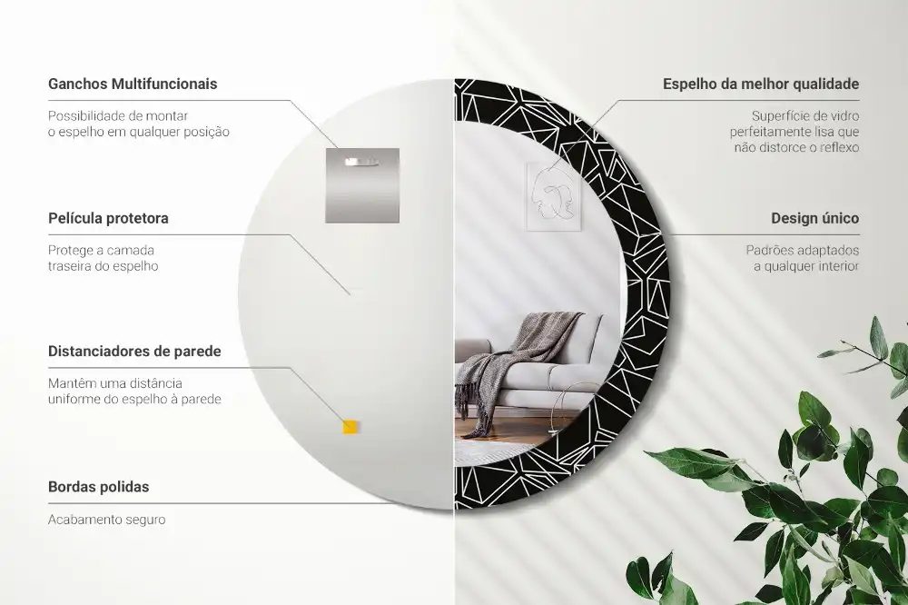 Oglindă rotundă cu ramă imprimată cu model geometric