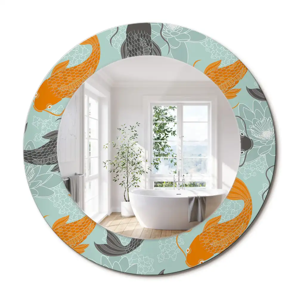 Oglindă rotundă decorativă de perete cu motiv crap koi