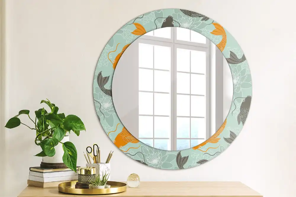 Oglindă rotundă decorativă de perete cu motiv crap koi