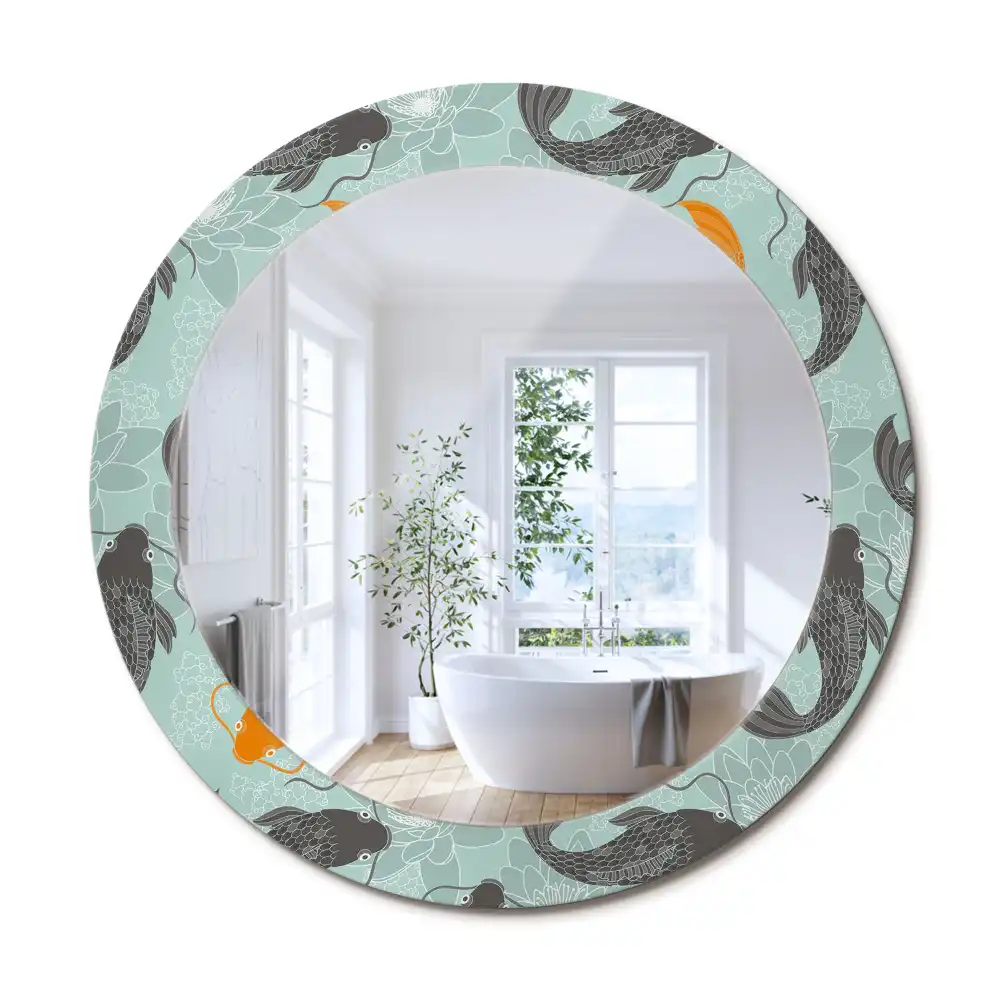 Oglindă rotundă decorativă de perete cu motiv crap koi