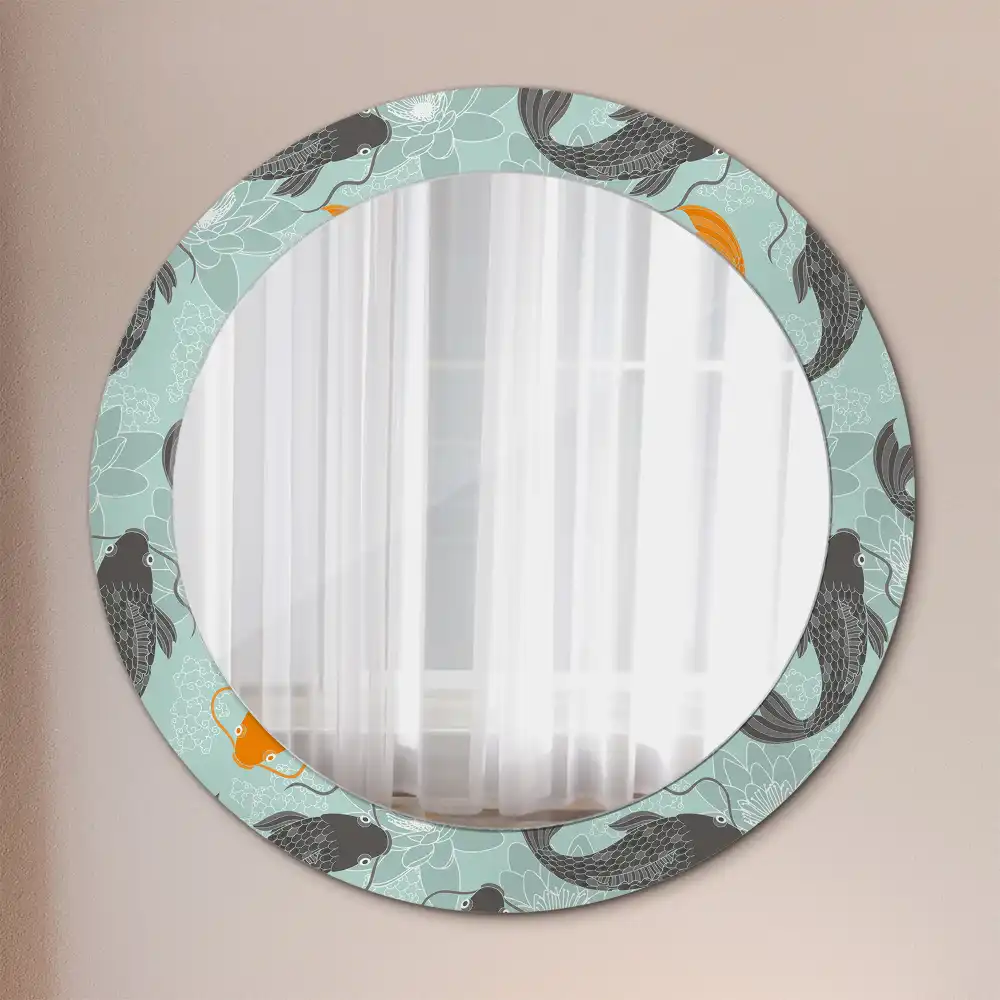 Oglindă rotundă decorativă de perete cu motiv crap koi