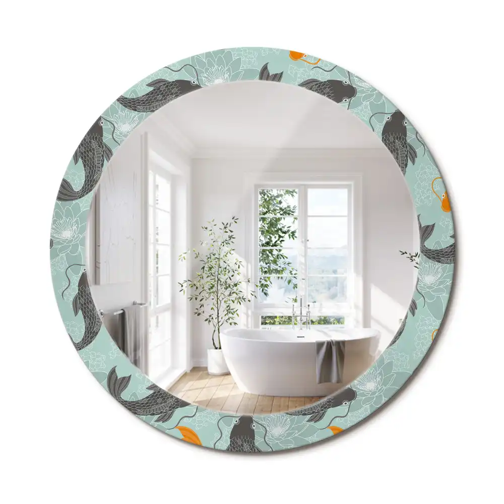 Oglindă rotundă decorativă de perete cu motiv crap koi
