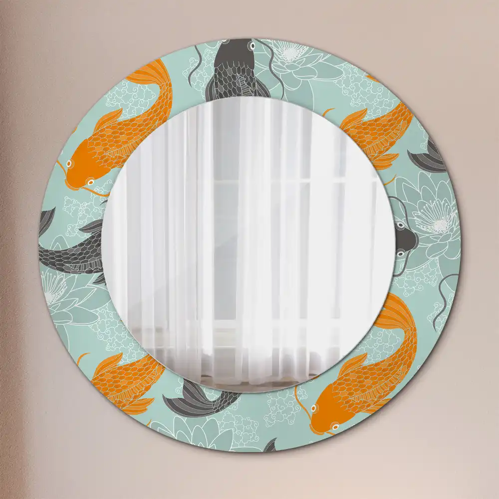 Oglindă rotundă decorativă de perete cu motiv crap koi