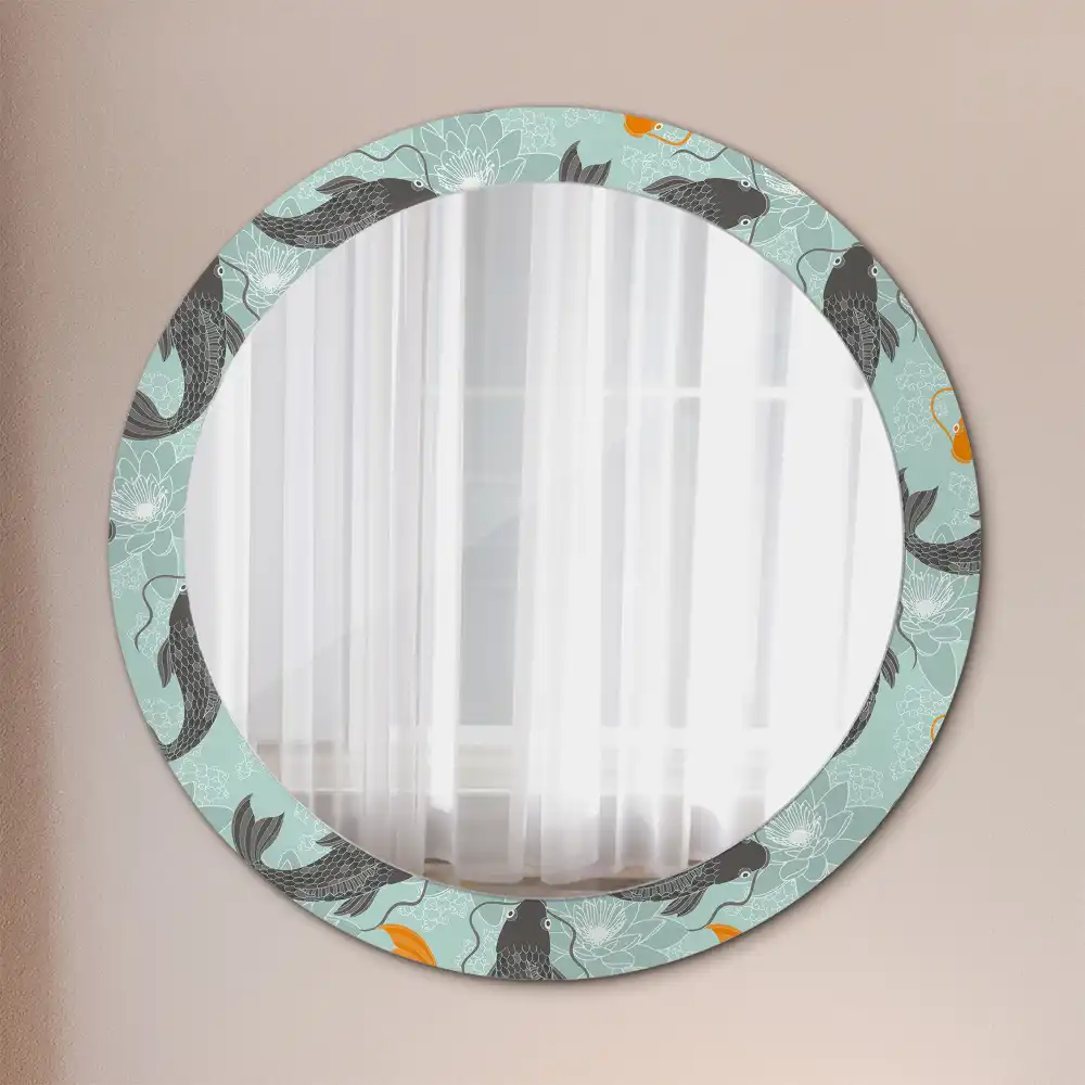 Oglindă rotundă decorativă de perete cu motiv crap koi