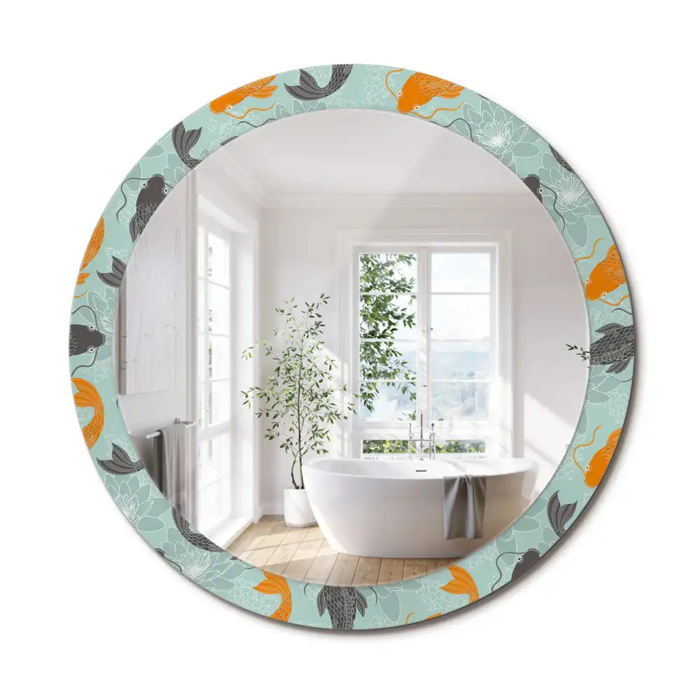 Oglindă rotundă decorativă de perete cu motiv crap koi
