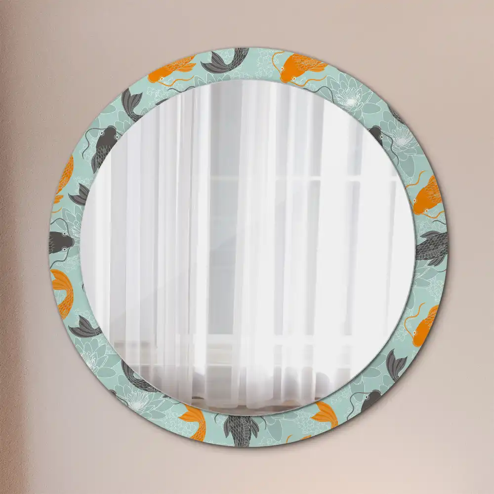Oglindă rotundă decorativă de perete cu motiv crap koi