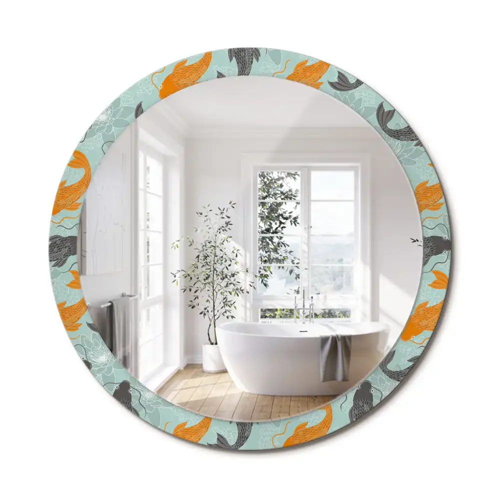Oglindă rotundă decorativă de perete cu motiv crap koi