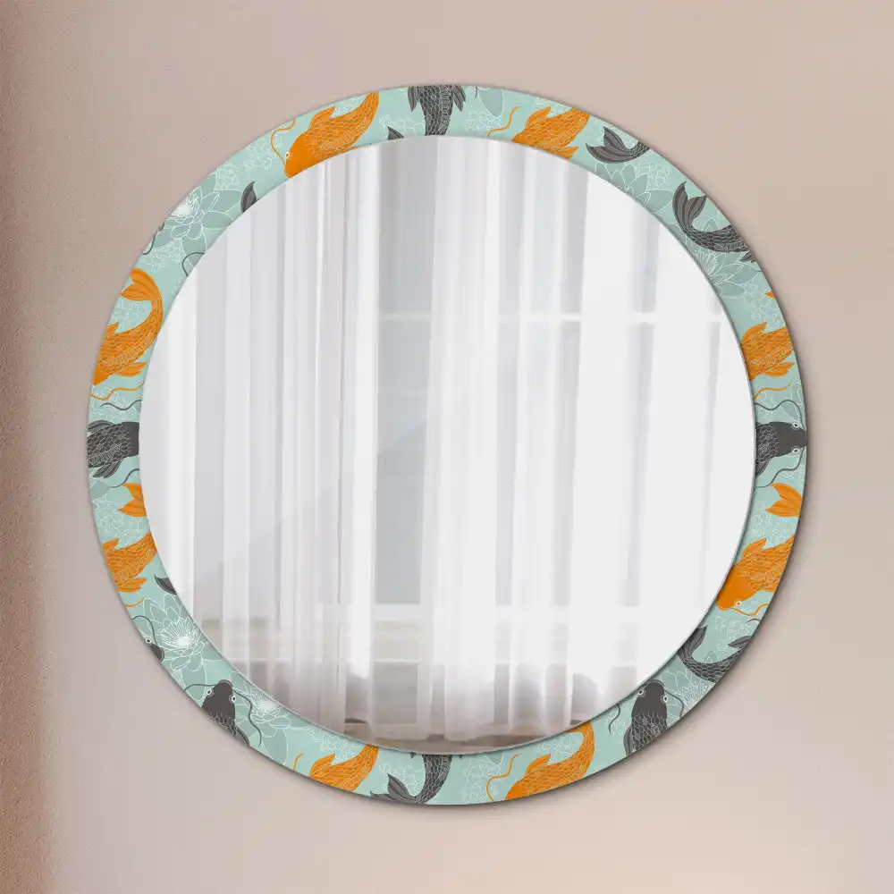 Oglindă rotundă decorativă de perete cu motiv crap koi