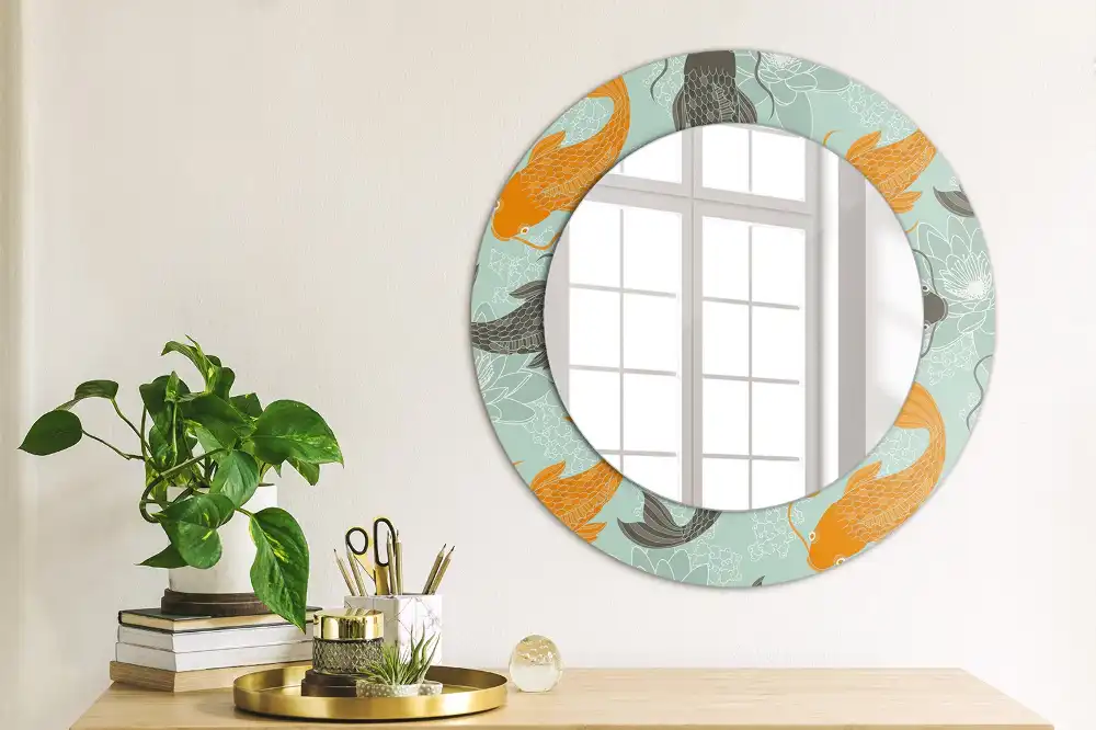 Oglindă rotundă decorativă de perete cu motiv crap koi