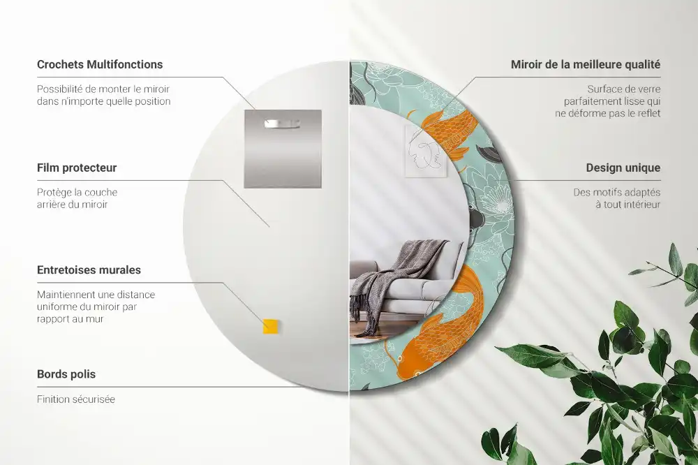 Oglindă rotundă decorativă de perete cu motiv crap koi