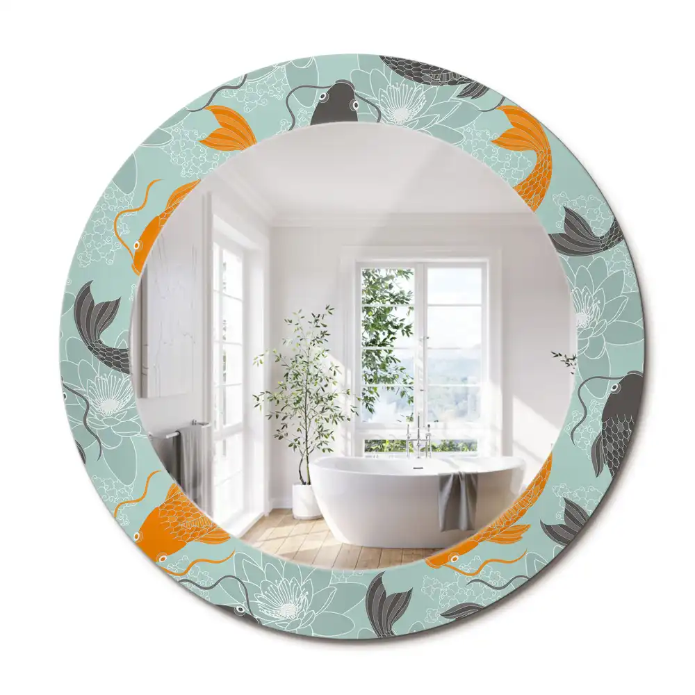 Oglindă rotundă decorativă de perete cu motiv crap koi