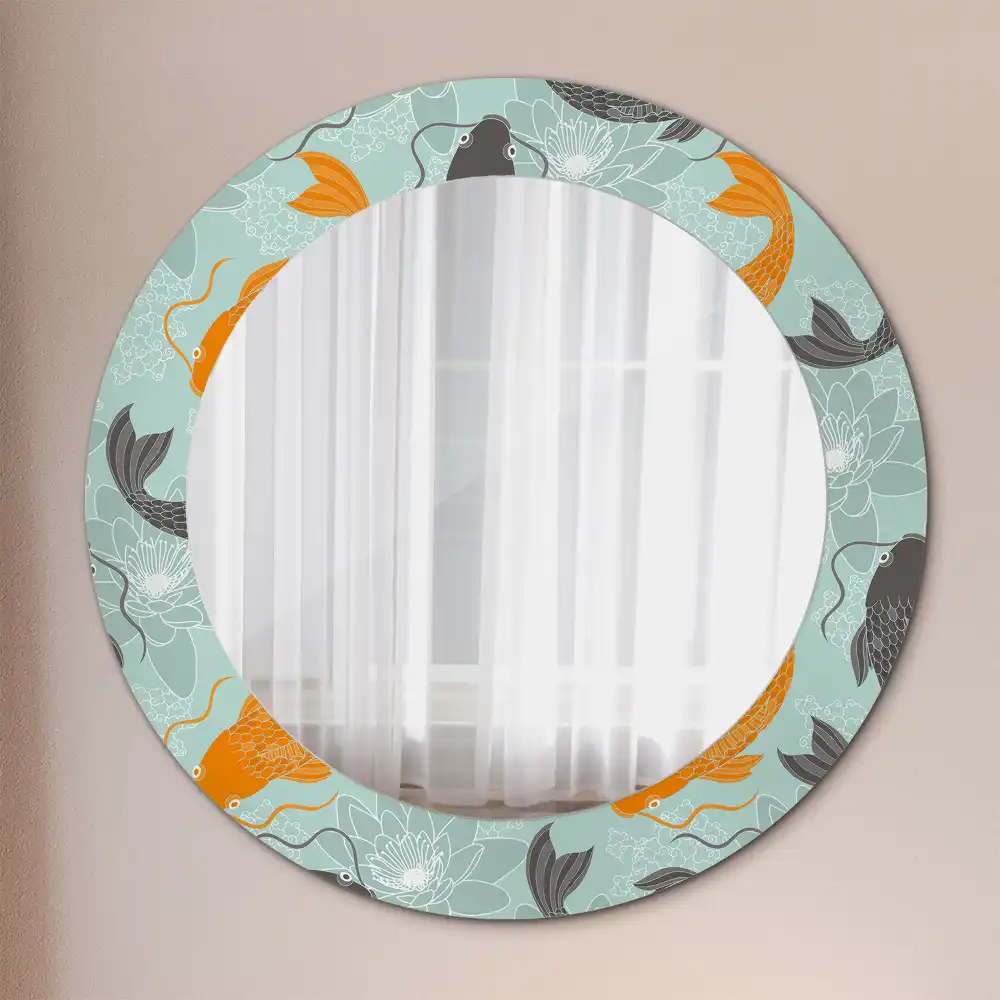 Oglindă rotundă decorativă de perete cu motiv crap koi