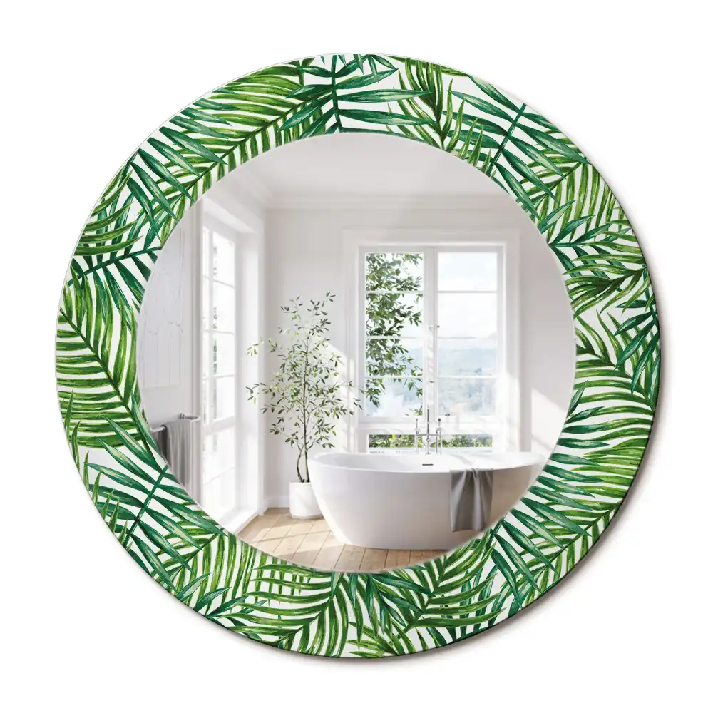 Oglindă rotundă cu ramă imprimată cu palmieri tropicali