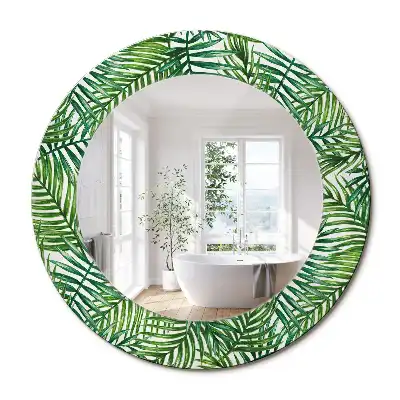 Oglindă rotundă cu ramă imprimată cu palmieri tropicali
