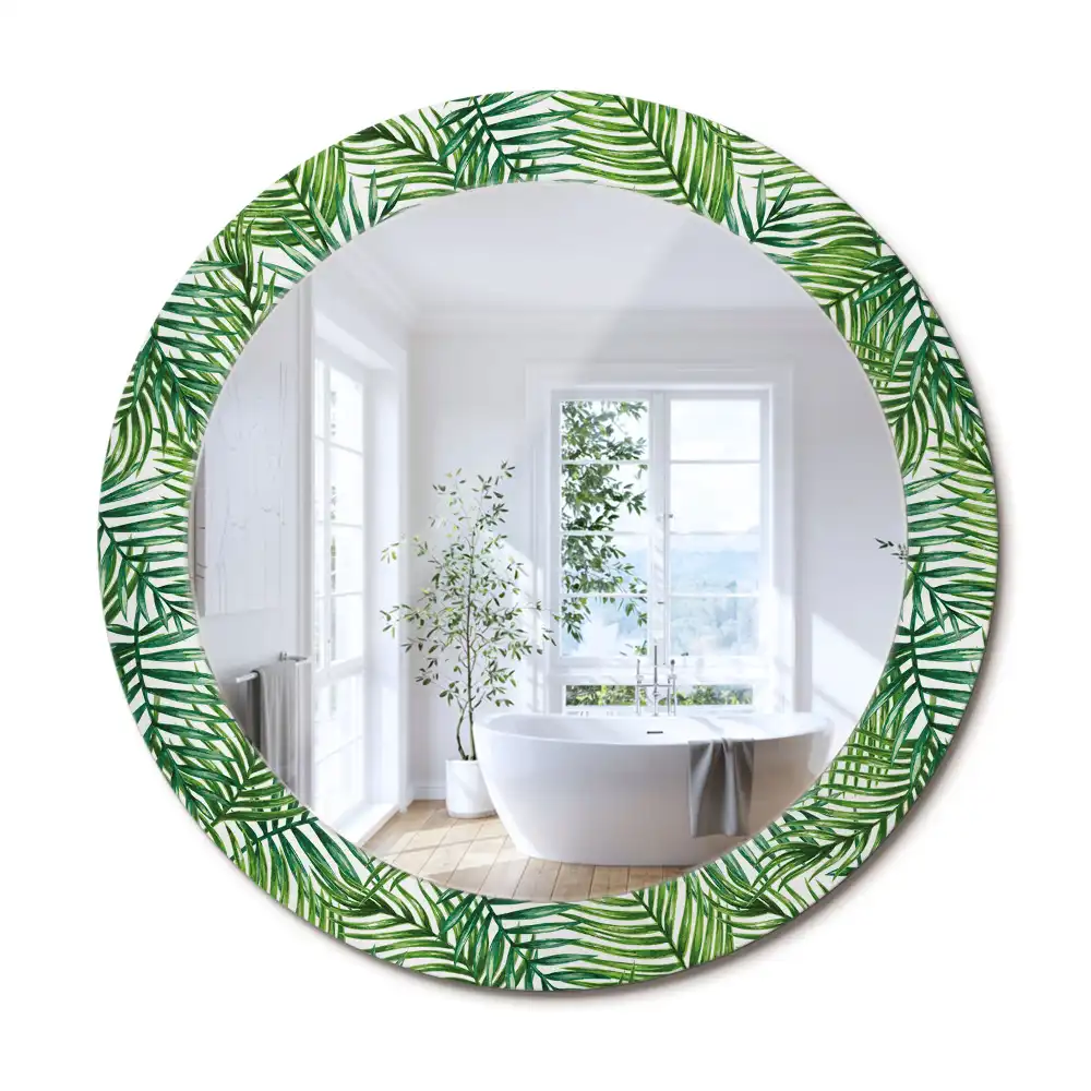 Oglindă rotundă cu ramă imprimată cu palmieri tropicali