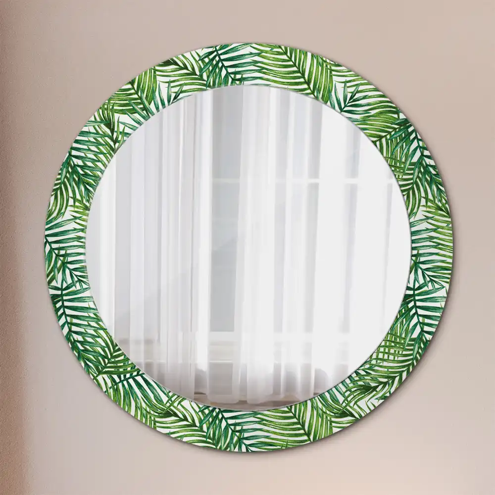 Oglindă rotundă cu ramă imprimată cu palmieri tropicali