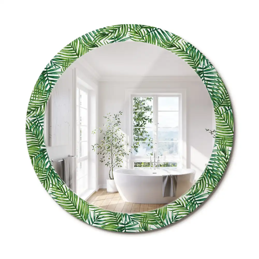 Oglindă rotundă cu ramă imprimată cu palmieri tropicali
