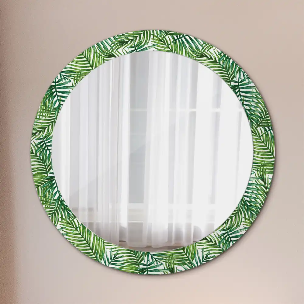Oglindă rotundă cu ramă imprimată cu palmieri tropicali