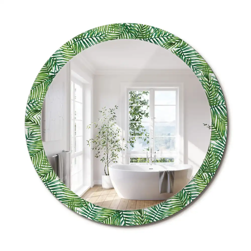 Oglindă rotundă cu ramă imprimată cu palmieri tropicali