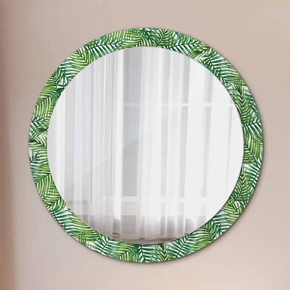 Oglindă rotundă cu ramă imprimată cu palmieri tropicali