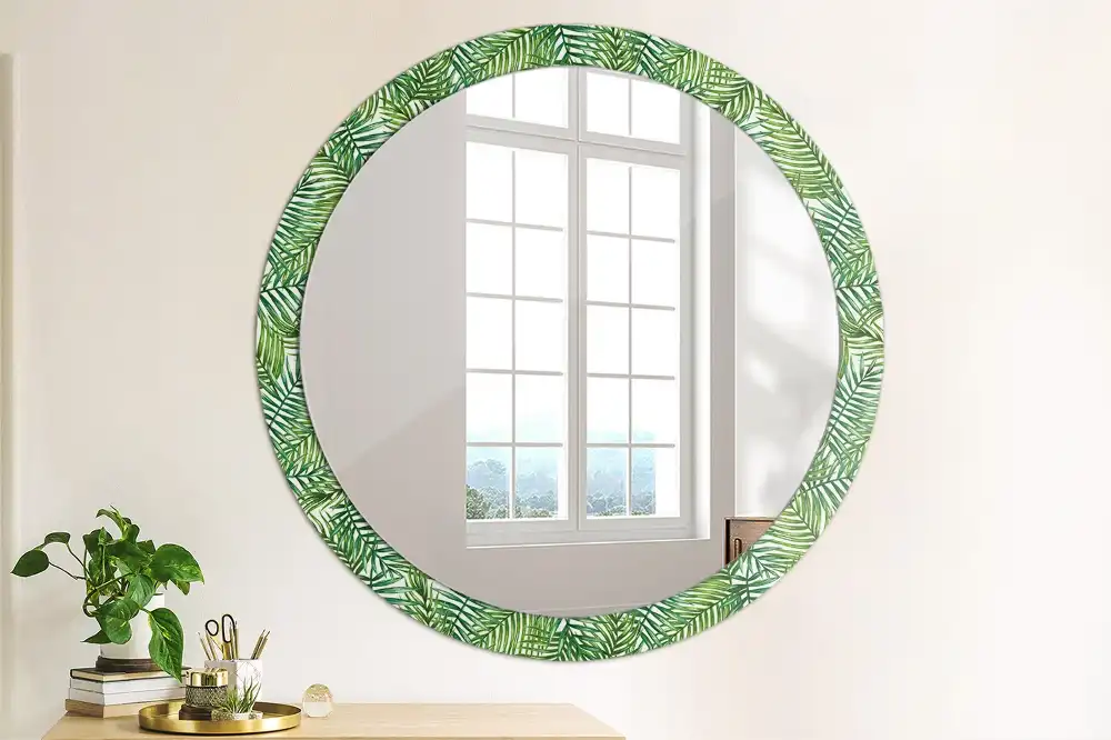 Oglindă rotundă cu ramă imprimată cu palmieri tropicali
