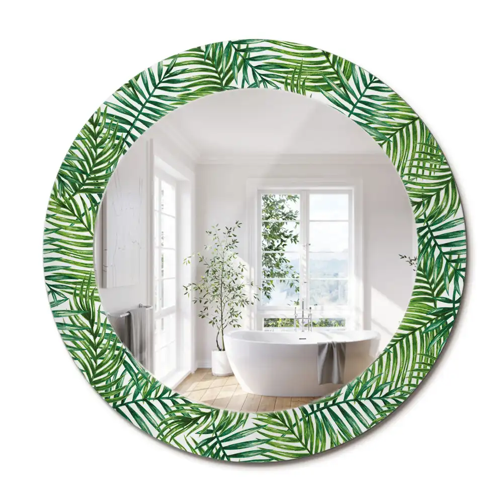 Oglindă rotundă cu ramă imprimată cu palmieri tropicali