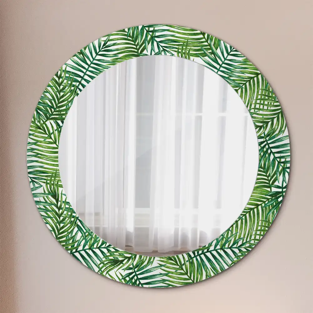 Oglindă rotundă cu ramă imprimată cu palmieri tropicali