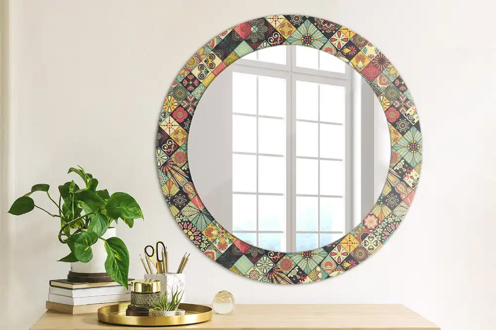 Decor oglinda rotunda plăci de patchwork