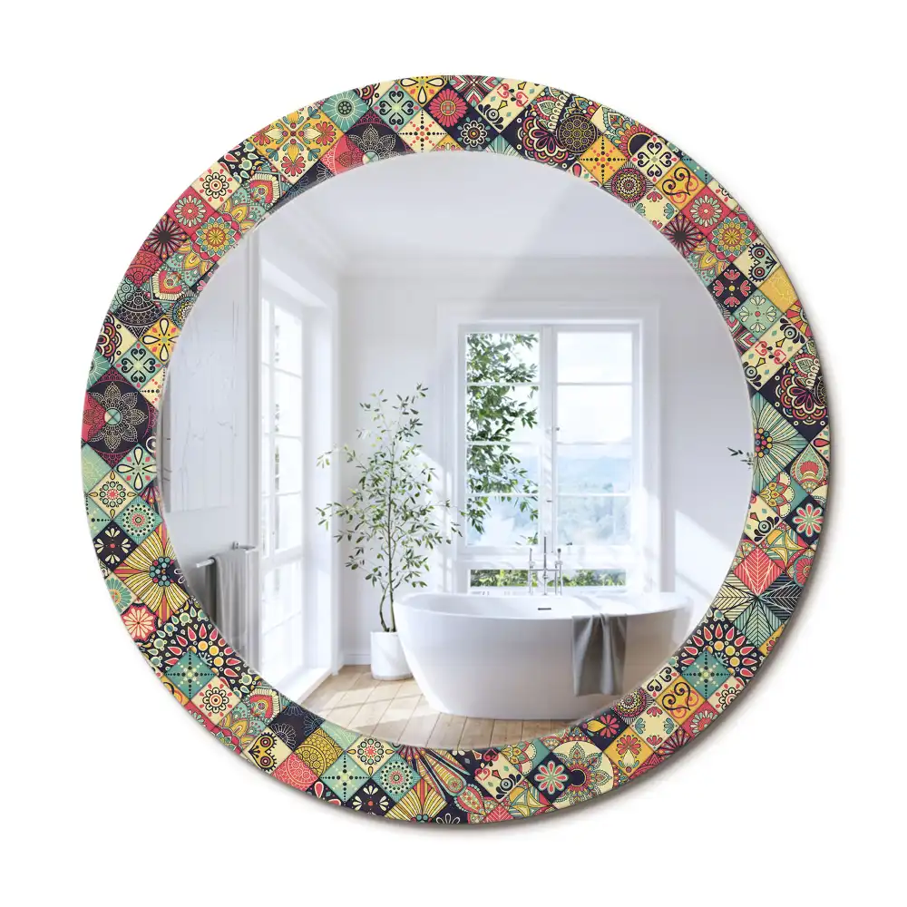 Oglindă decorativă rotundă cu plăci tip patchwork