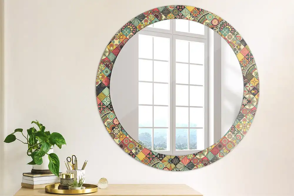Decor oglinda rotunda plăci de patchwork