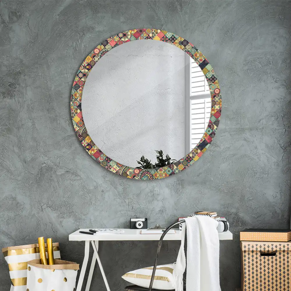 Decor oglinda rotunda plăci de patchwork