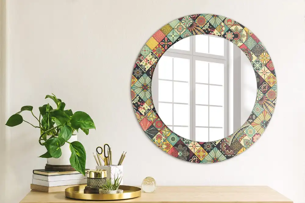 Decor oglinda rotunda plăci de patchwork
