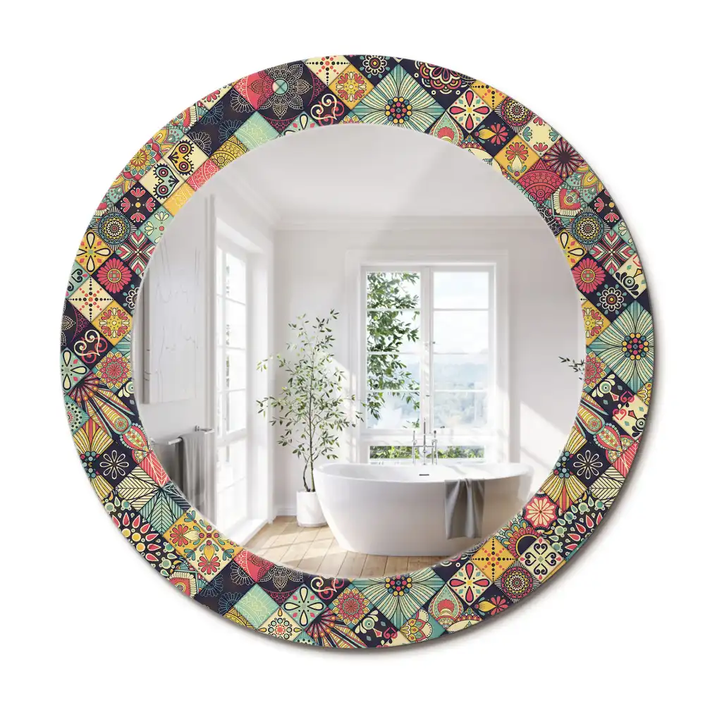 Decor oglinda rotunda plăci de patchwork