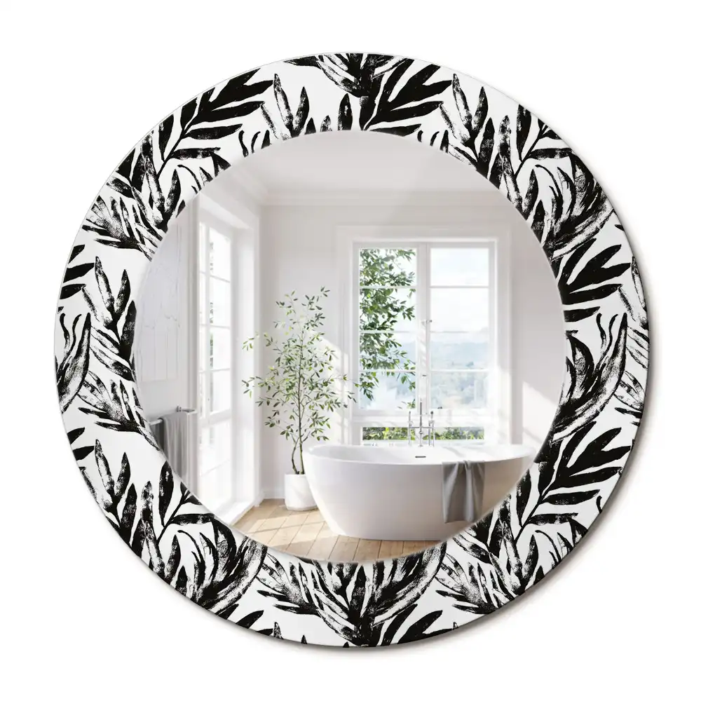 Oglindă decorativă rotundă cu design de frunză de monstera