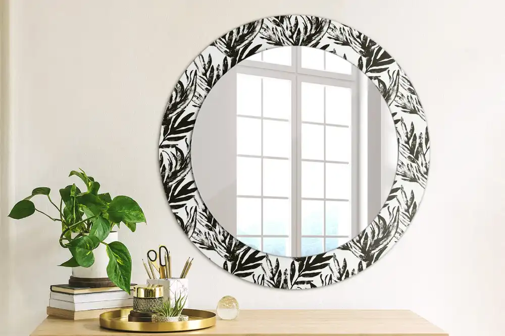 Oglindă decorativă rotundă cu design de frunză de monstera