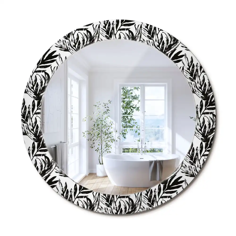 Oglindă decorativă rotundă cu design de frunză de monstera