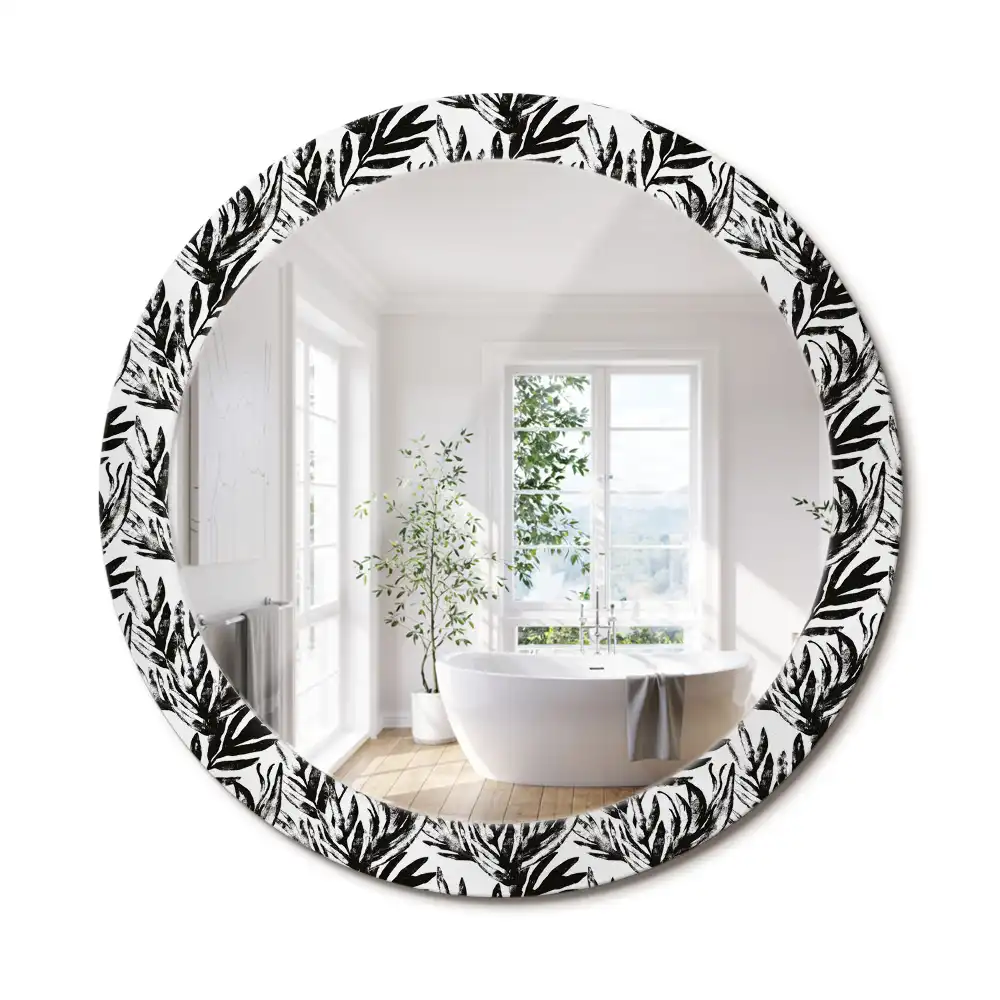Oglindă decorativă rotundă cu design de frunză de monstera