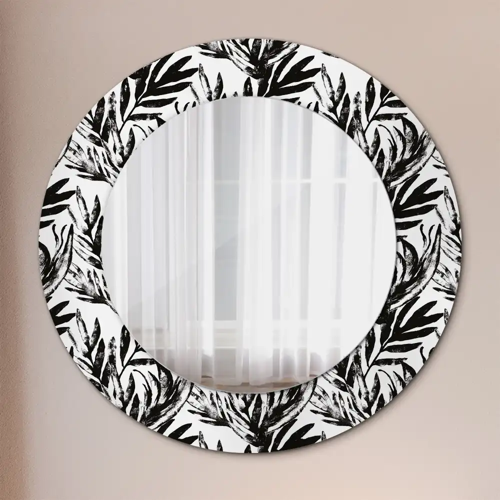Oglindă decorativă rotundă cu design de frunză de monstera