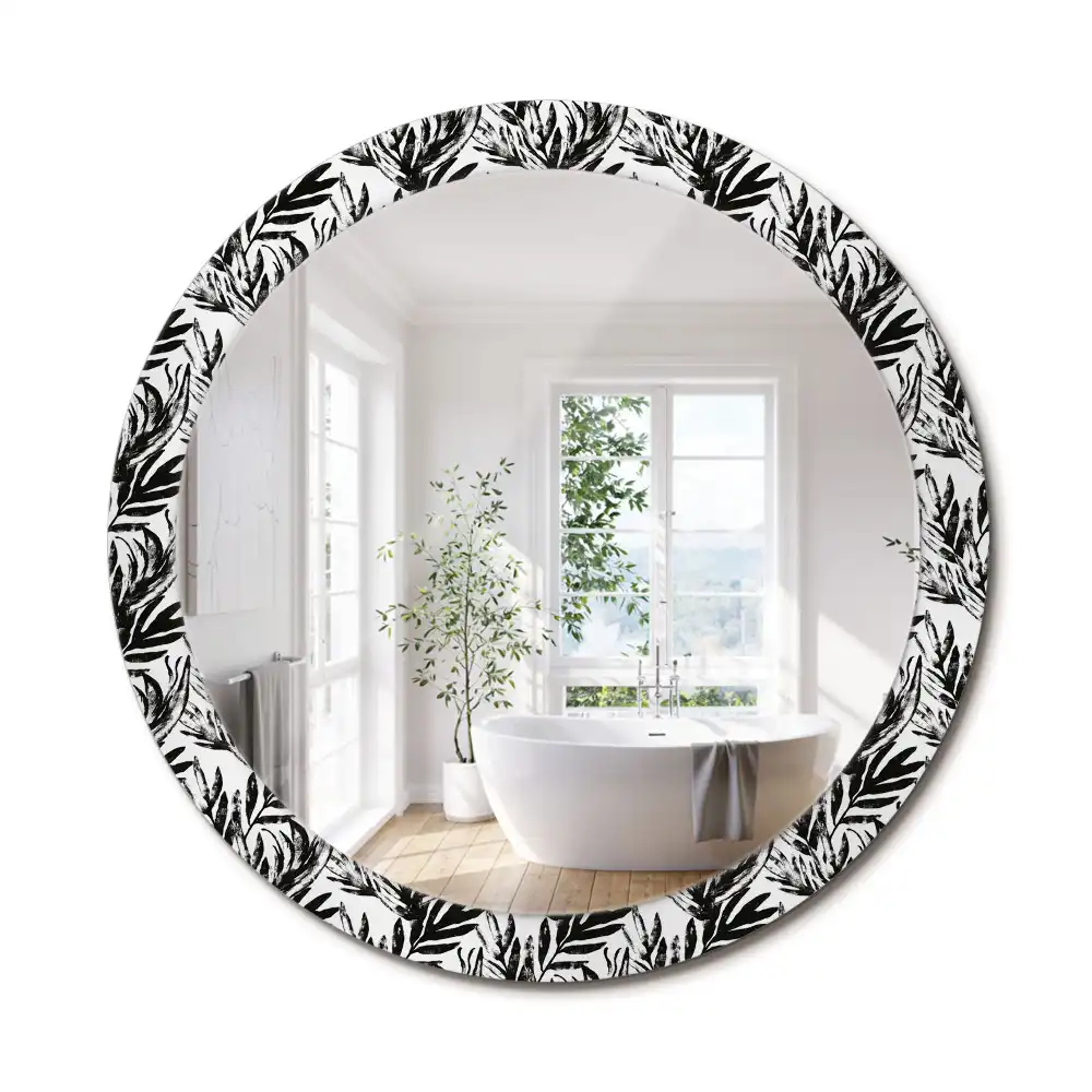 Oglindă decorativă rotundă cu design de frunză de monstera