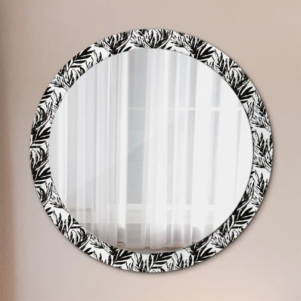 Oglindă decorativă rotundă cu design de frunză de monstera