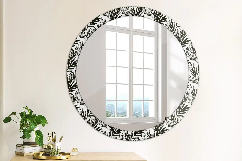 Oglindă decorativă rotundă cu design de frunză de monstera