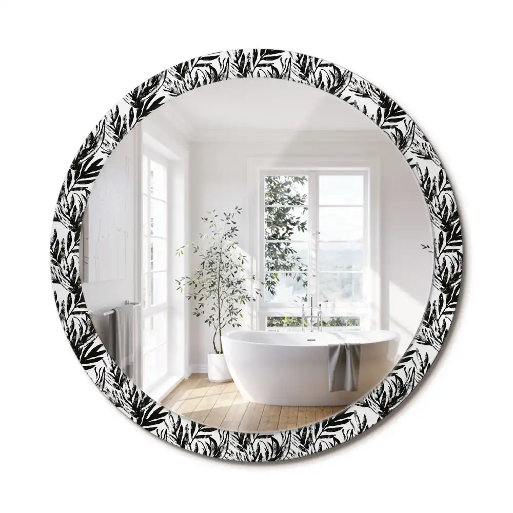 Oglindă decorativă rotundă cu design de frunză de monstera
