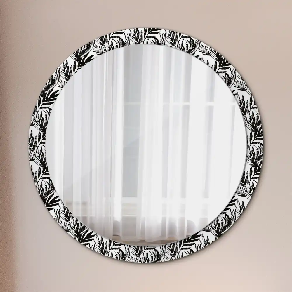 Oglindă decorativă rotundă cu design de frunză de monstera