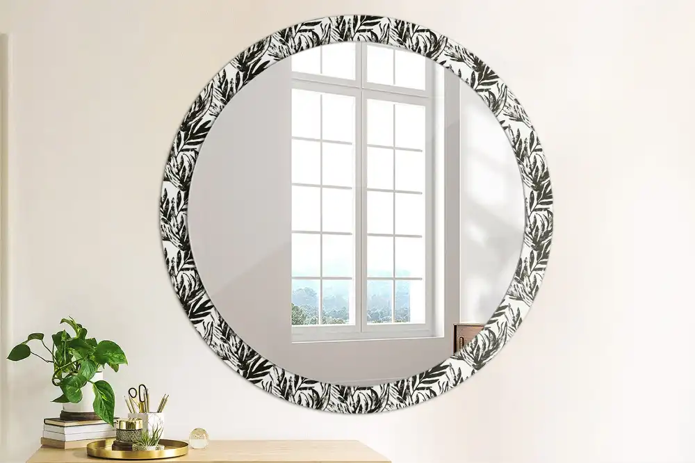 Oglindă decorativă rotundă cu design de frunză de monstera