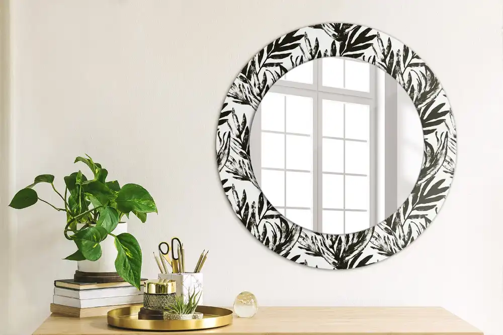 Oglindă decorativă rotundă cu design de frunză de monstera