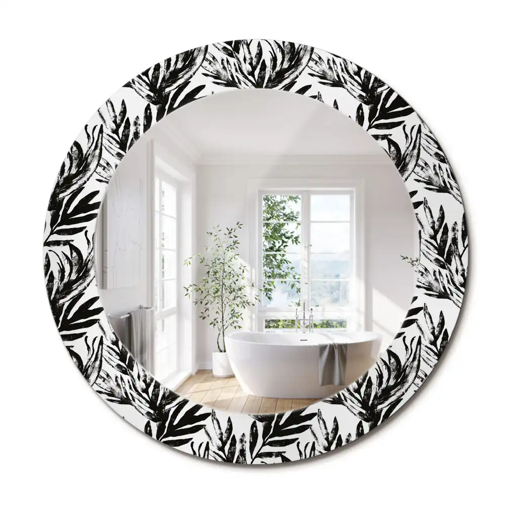 Oglindă decorativă rotundă cu design de frunză de monstera