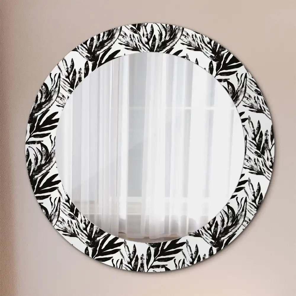 Oglindă decorativă rotundă cu design de frunză de monstera
